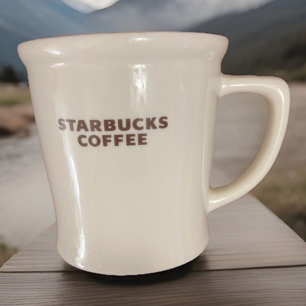 Starbucks Coffee‎ Text 2009 New Bone China 16oz White Brown Coffee Mug Large